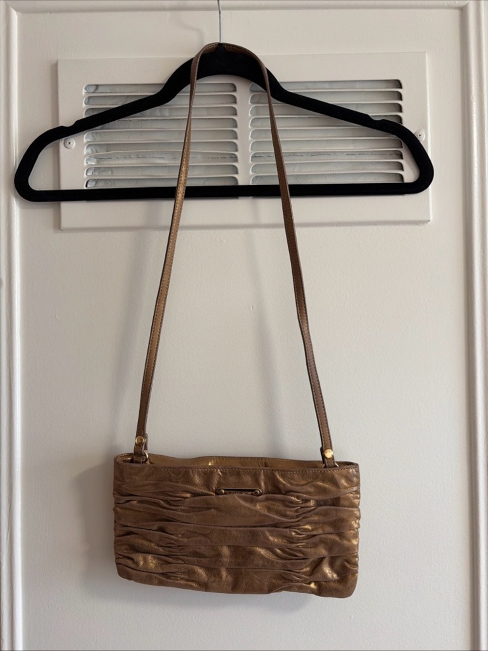 Michael Kors Metallic Gold Brown Women Shoulder Crossbody Bag Card Holder Purse